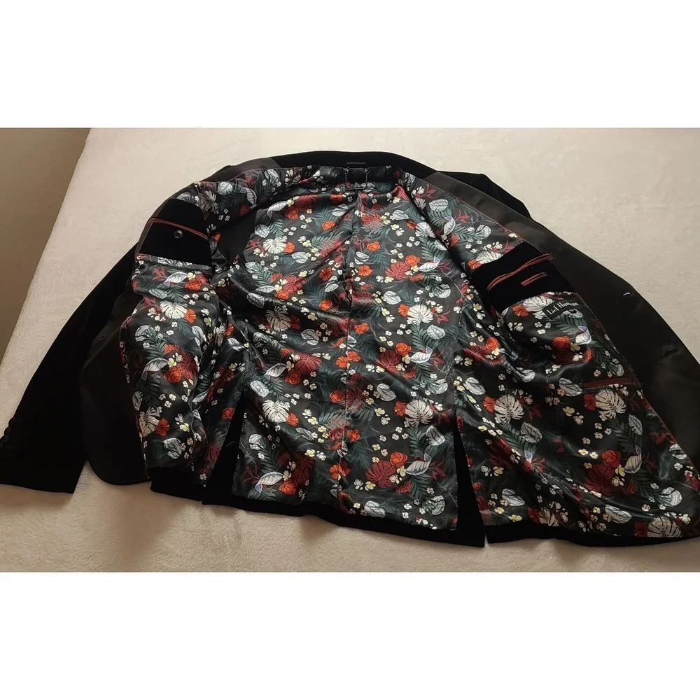 Lindbergh Black Velvet Tuxedo‎ Blazer Floral Lining Peak Men's Formal Jacket